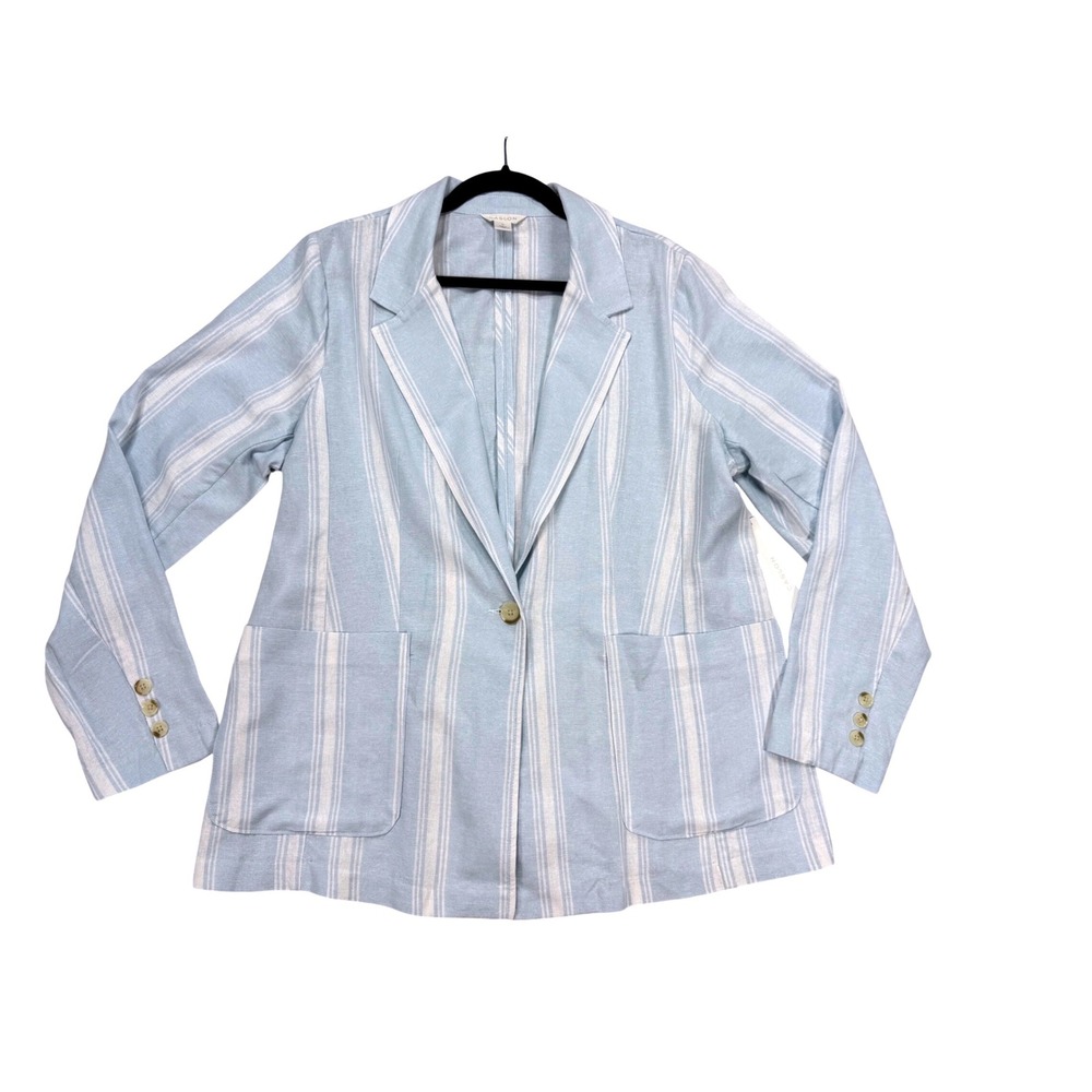 Caslon Blazer Womens XL Blue New Striped Linen Blend Single Button Jacket